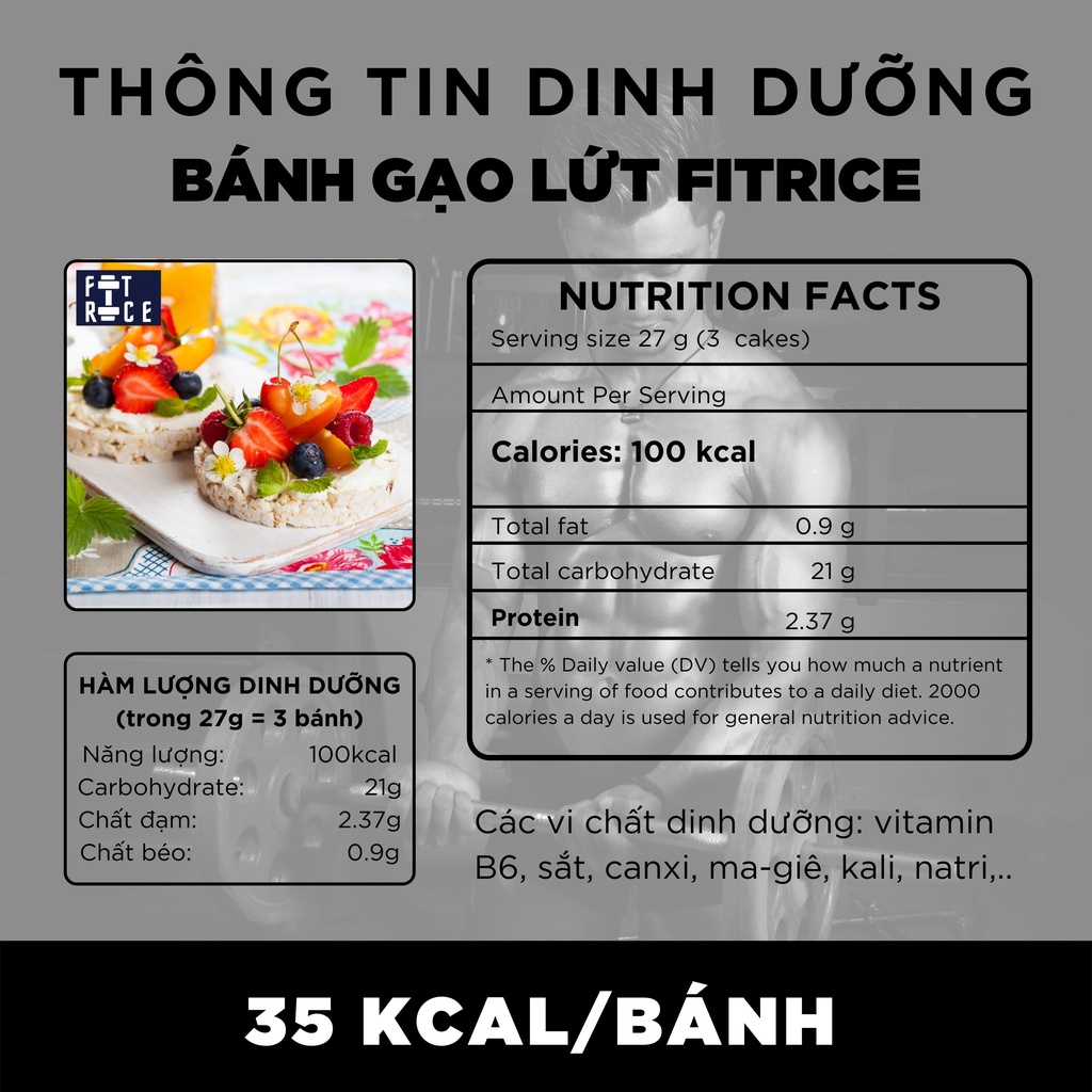 Combo 2 bánh gạo lứt ăn kiêng FitRice (mỗi gói 165g) - Hỗ trợ giảm cân, siết cơ, tập gym, eat clean