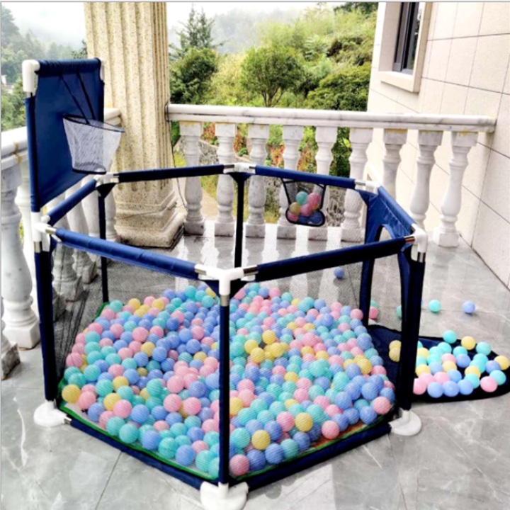 Quây Bóng Cho Bé Khung Inox Hình Lục Giác - Quây Cũi Nhà Bóng Cho Bé Có Ném Bóng Rổ - Hàng nhập khẩu