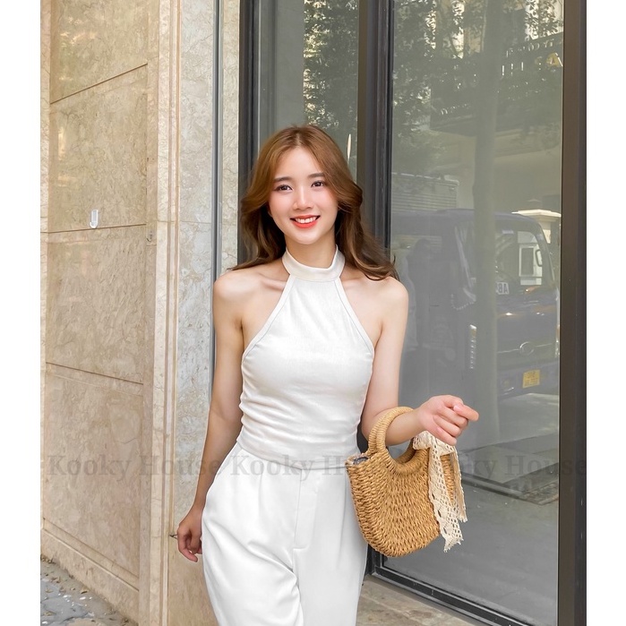KOOKY HOUSE - ÁO OLVA - Áo croptop thun gân thiết kế ba lỗ cổ giả yếm cá tính