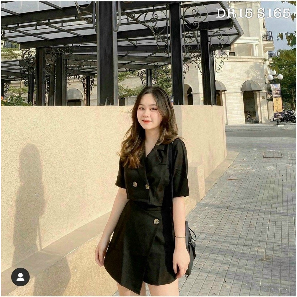 [ Miễn Phí Ship 2022 ] Set bộ kiểu áo croptop vest hai nút thiết kế sang chảnh kèm váy siêu xinh