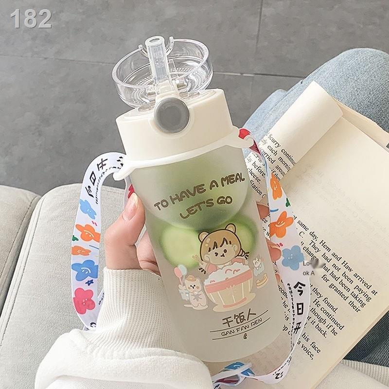 [bán chạy]Cô gái dễ thương cốc nước giá trị cao nữ sinh phiên bản Hàn Quốc với ống hút thủy tinh mờ cầm tay chịu nhiệt đ