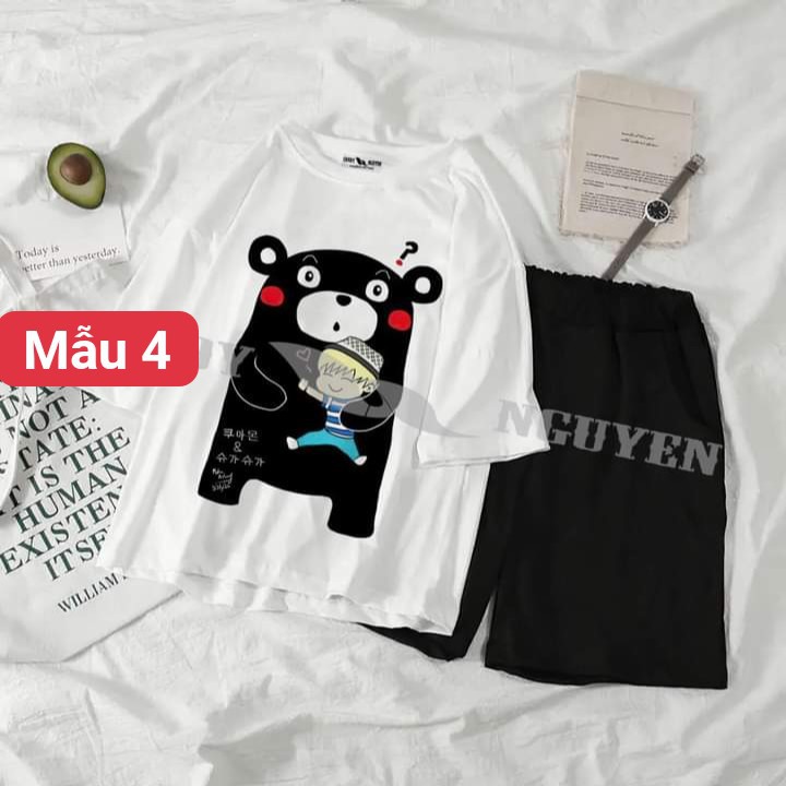 Mẫu áo thun hình cute kèm quần đùi kaki ( compo 3)