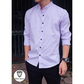 Áo Sơ Mi Cổ Tàu Màu Tím Nhạt Chất lượng số 1