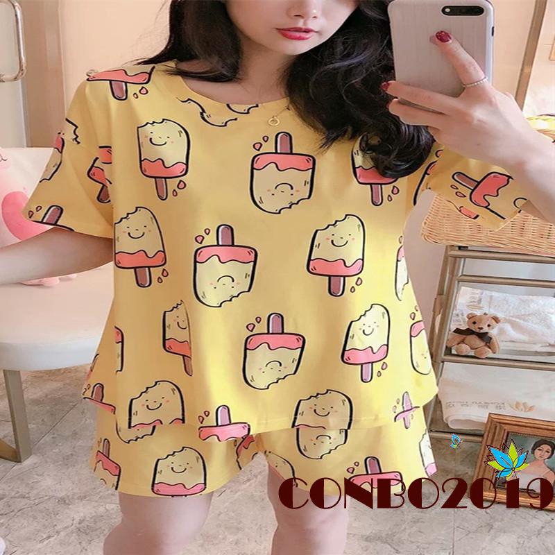 Set Đồ Ngủ Ngắn In Hình Cây Kem Dễ Thương Cho Nữ