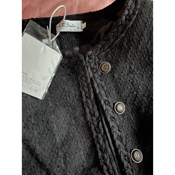 Áo Dạ Tweed Croptop Ngắn Nữ Sang Chảnh Tiểu Thư Khoác Ngoài Có Độn Vai Mùa Thu Đông 2 Lớp Hàn Quốc Chali AD005