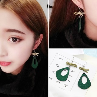 Bông Khuyên Tai Gỗ Hàn Quốc Khung Giọt Nước Xanh Lá Bản To Siêu Sang Chảnh^^