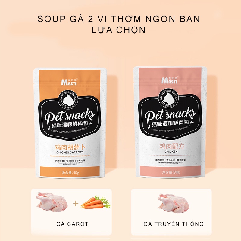 Súp thưởng cho mèo Hipipet MASTY gà xé thơm ngon béo ngậy giàu taurin vị gà -90gr