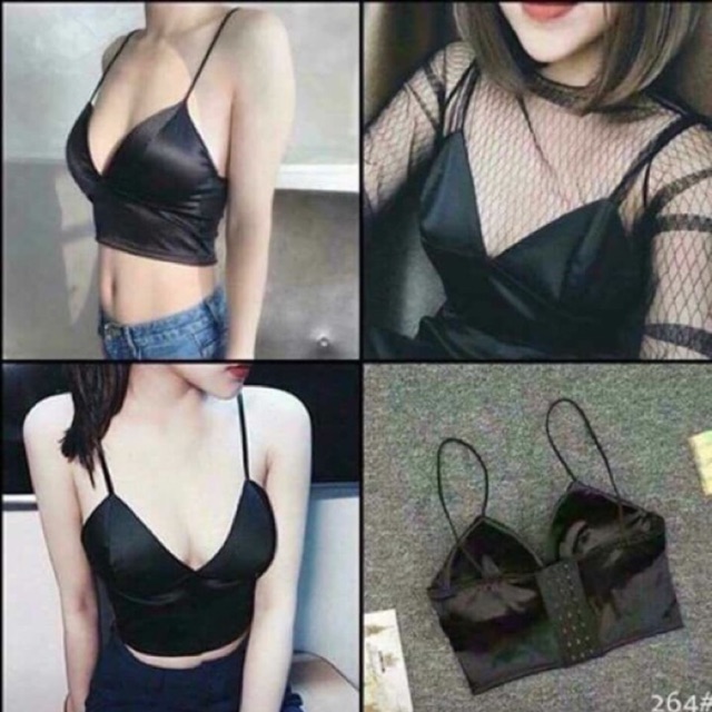 Áo bra dây mảnh bản to dây mix đồ cực xinh sexy, áo ngực áo lót Bralette đệm mút mỏng màu đen trắng | BigBuy360 - bigbuy360.vn