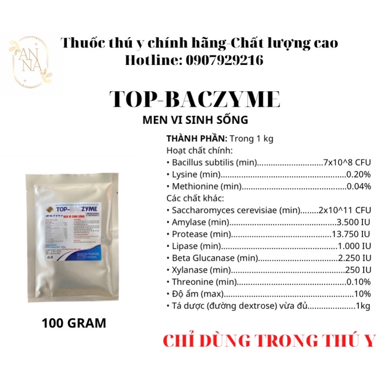 TOP BACZYME MEN VI SINH SỐNG 100GR