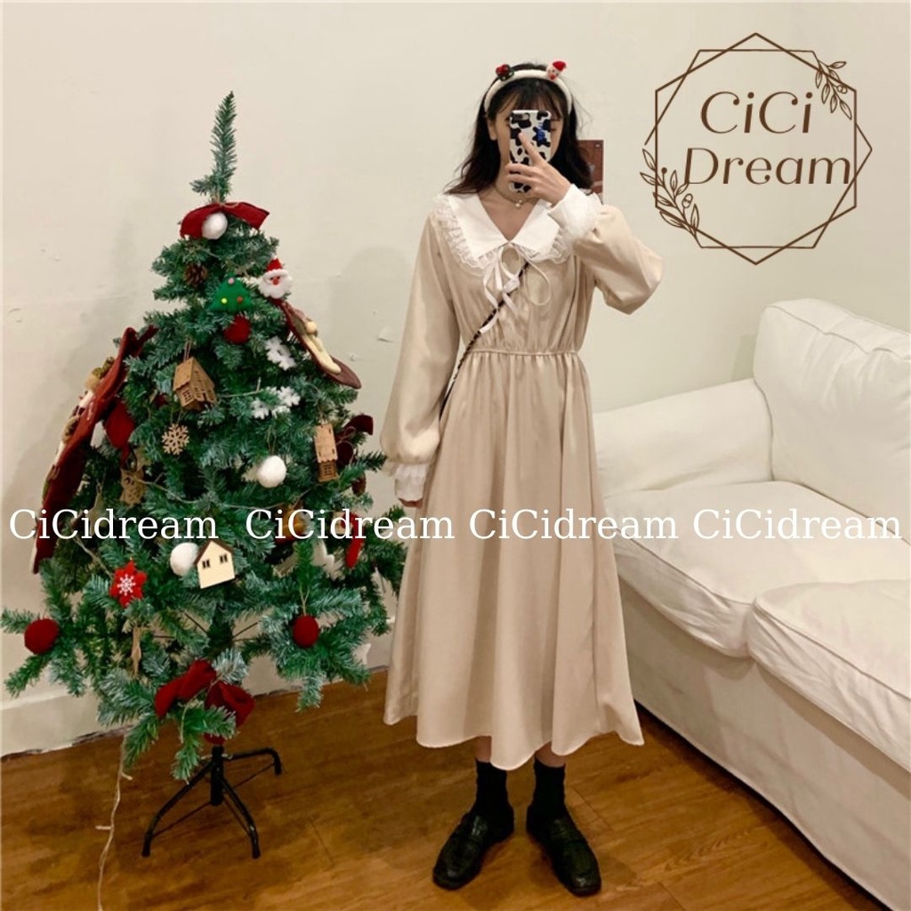 Váy Đỏ maxi noel xòe dáng dài babydoll dài tay phối cổ ren chun eo, váy nhung maxi xòe giáng sinh noel đi chơi, dự tiệc