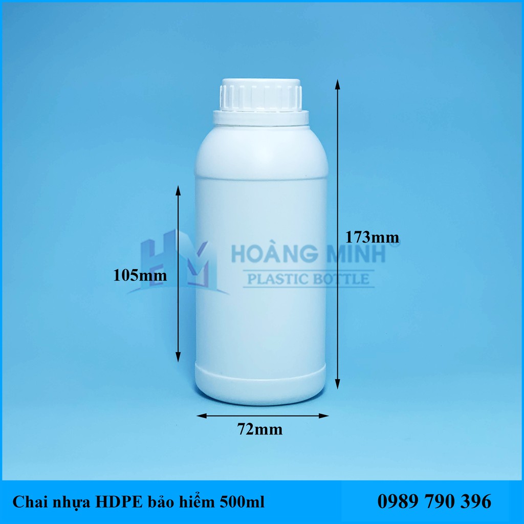 Chai Nhựa HDPE Trắng Nắp Vặn Bảo Hiểm 500ml Loại dày