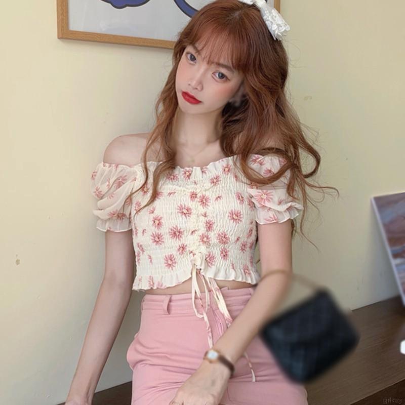 Áo Kiểu Dáng Ngắn Xếp Ly Cổ Vuông Vải Voan Hoạ Tiết Hoa Thời Trang Hàn Quốc | BigBuy360 - bigbuy360.vn