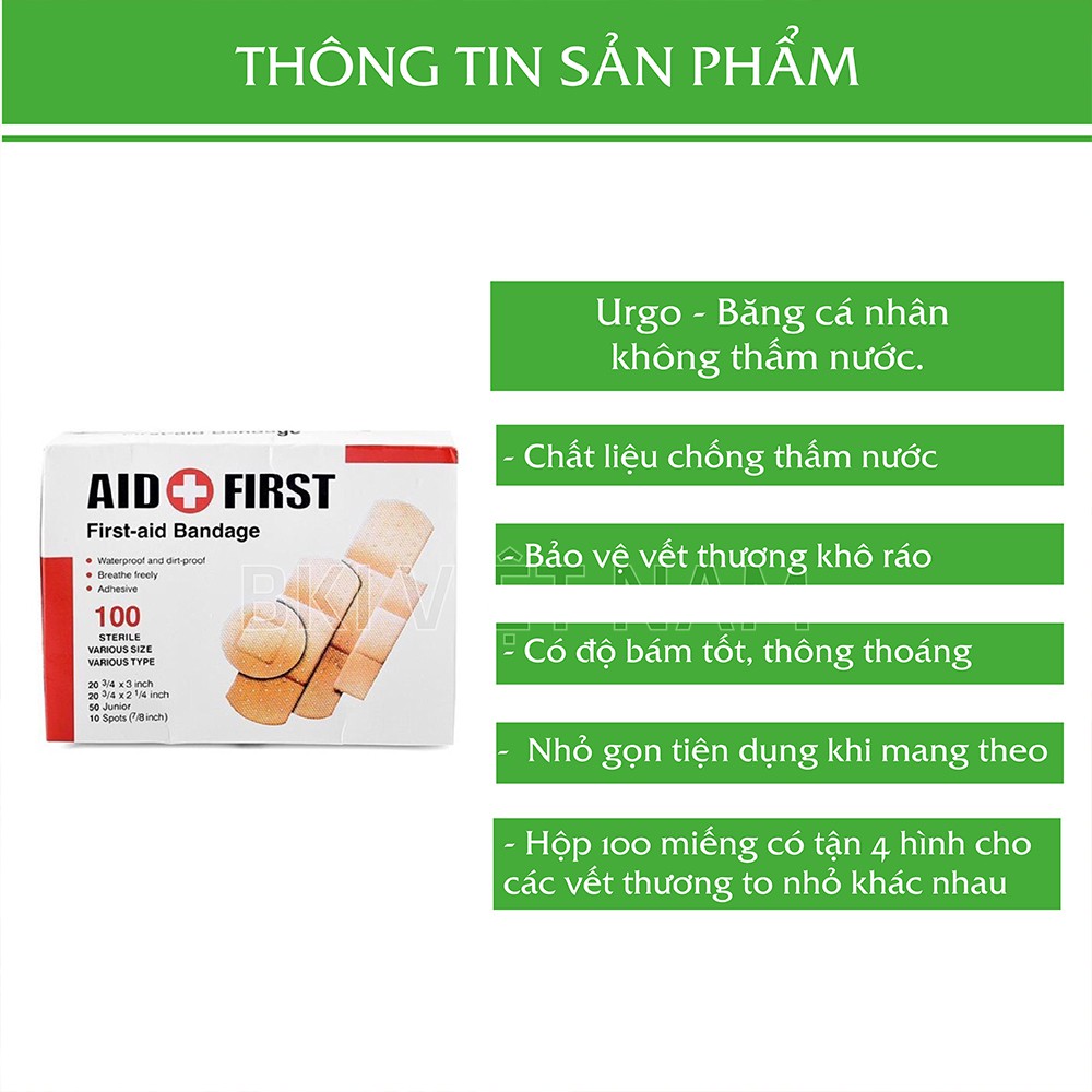 Hộp 100 Miếng Dán Urgo Dán Vết Thương Đủ Kích Thước - Băng Gâu - HOP100URGO