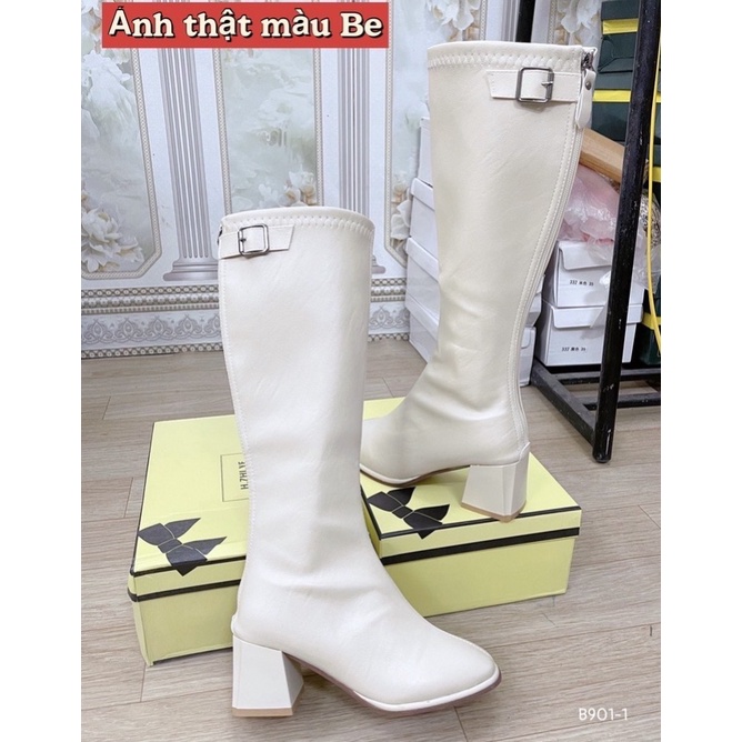 Bốt lửng cao gót 6p SUDI SHOES B901-1 - Boot cao cổ da mềm khóa kéo sau lót lông thời trang phối khuy bắp hot trend 2022
