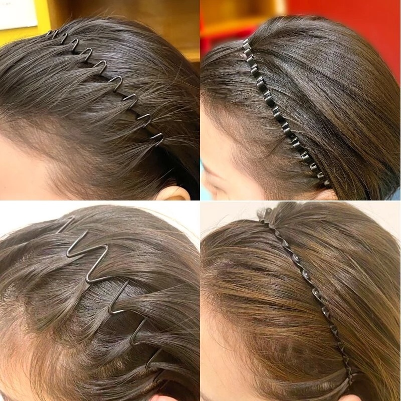 Băng đô cài tóc kiểu dáng gợn sóng bằng kim loại màu đen thời trang thể thao có 7 kiểu chọn lựa cho nam và nữ