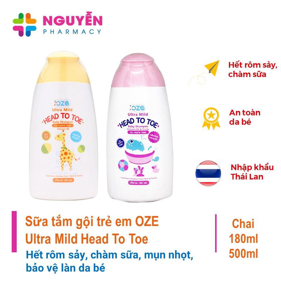 Sữa tắm gội trẻ em OZE Ultra Mild Head To Toe - Hết rôm say, mẩn ngứa, an toàn cho da bé