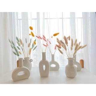 Set Bình Trắng nhỏ + cỏ đuôi thỏ