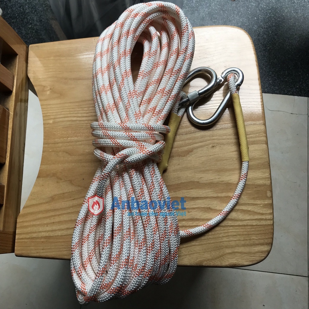 Dây cứu sinh, dây an toàn leo núi, dây cứu người lõi thép thoát hiểm trong PCCC phi 12mm, dài 20m có 2 móc