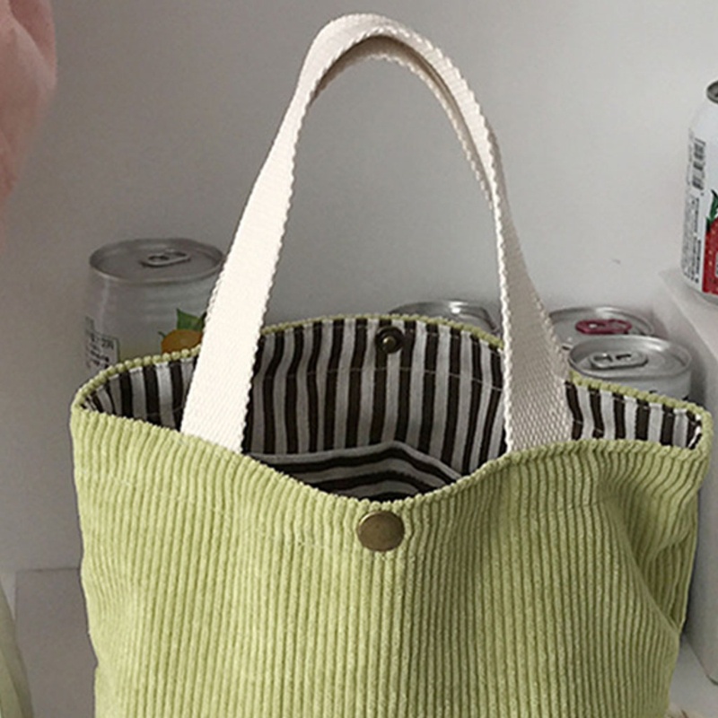 Túi Đựng Hộp Cơm Trưa Bằng Vải Nhung Kẻ Thời Trang Di Động Có Thể Tái Sử Dụng Cho Nữ