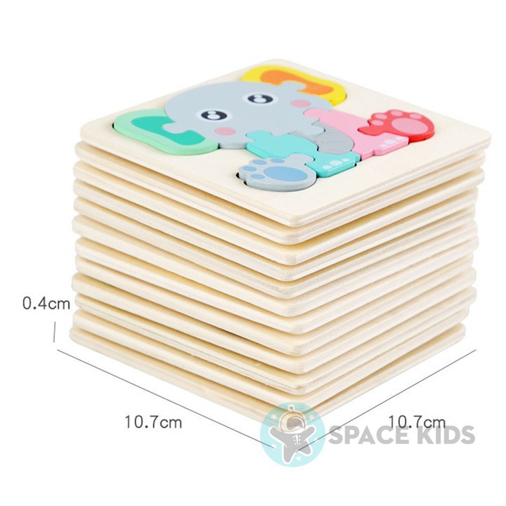 Đồ chơi giáo dục montessori Tranh ghép hình gỗ 3D thông minh cho bé xếp hình kích cỡ 11cm SK04 Space Kids