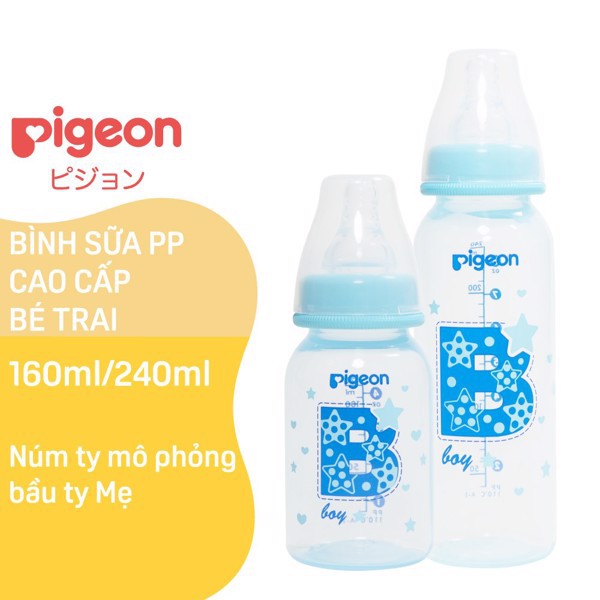 Bình Sữa Pigeon PP Cao Cấp Bé Trai 240Ml, dành cho bé từ 3 đến 6 tháng tuổi