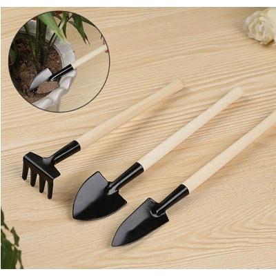 Bộ 3 dụng cụ làm vườn mini sắt gỗ chăm sóc khu vườn,trồng cây tiểu cảnh