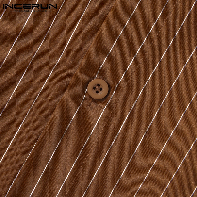 Áo sơ mi Incerun tay dài họa tiết kẻ sọc phong cách Hàn Quốc thời trang thích hợp cho nam