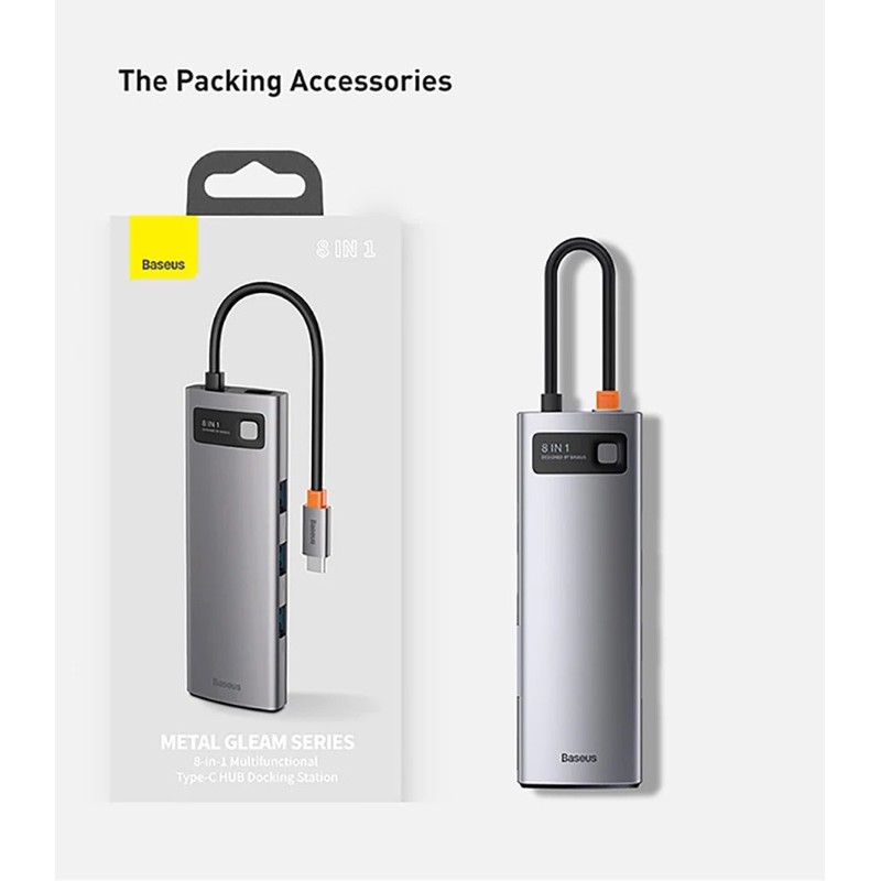 Baseus Metal Gleam Series 8trong1 Bộ đế HUB đa chức năng TypeC Màu xám không gian
