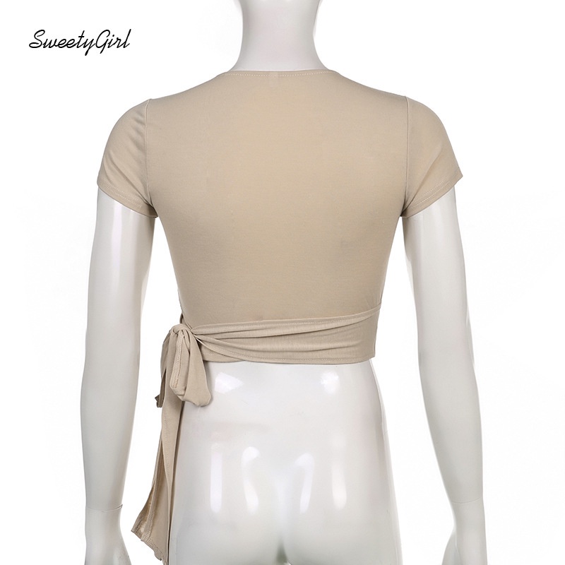 Áo Croptop Tay Ngắn Cổ Chữ V Màu Trơn Thời Trang Quyến Rũ Dành Cho Nữ 2022