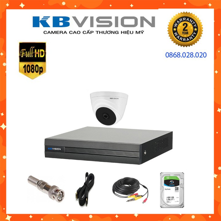 [Mã ELHAMS5 giảm 6% đơn 300K] {Giá Sốc} Trọn Bộ 1 Mắt Camera 2.0M Full HD KBVISION +HDD 500G + 20 Mét Dây Liền Nguồn