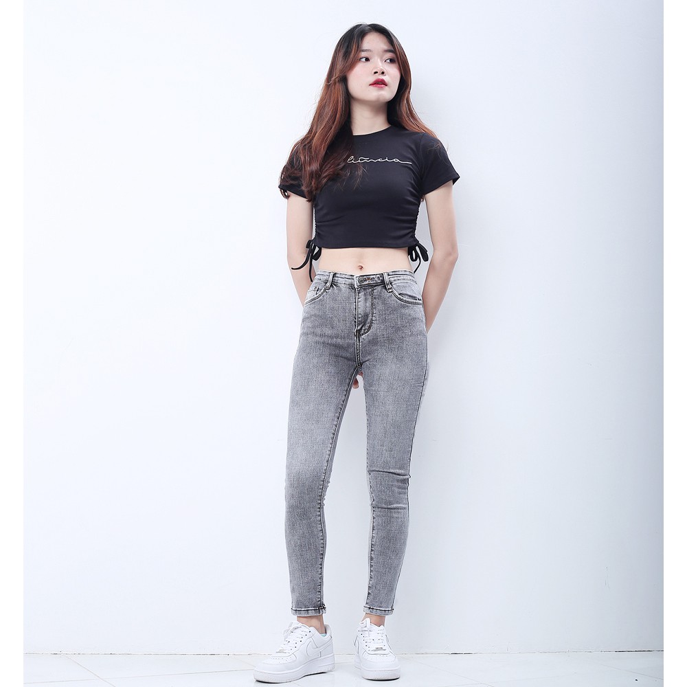 Quần jeans dài nữ co giãn SAIGONJEAN cạp thường màu xám nhạt QD029 - quần bò nữ ulzzang phong cách hàn quốc