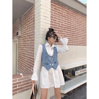 Set váy sơ mi kèm yếm bò