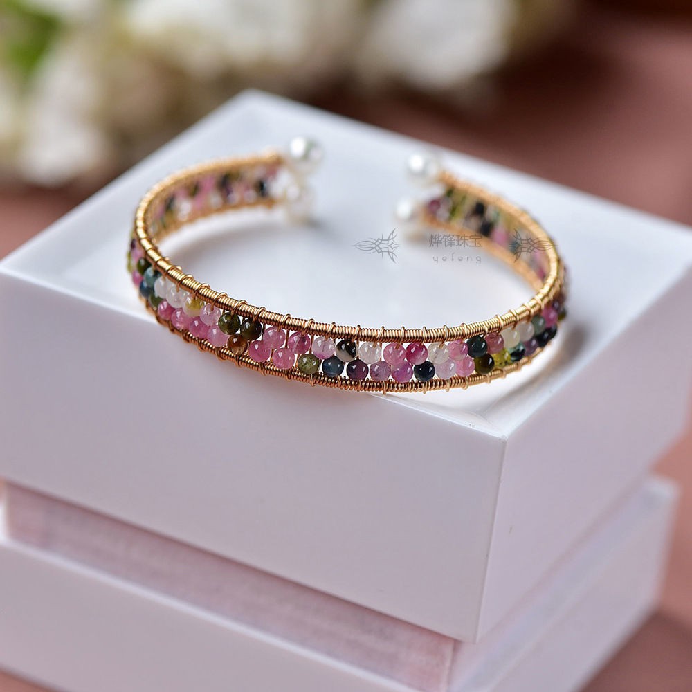 Vòng tay mạ vàng 14k đính hạt ngọc trai nhiều màu sắc