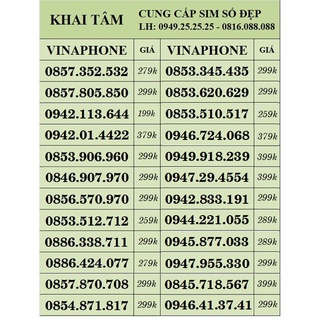 SIM VINAPHONE SỐ ĐẸP PHONG THỦY
