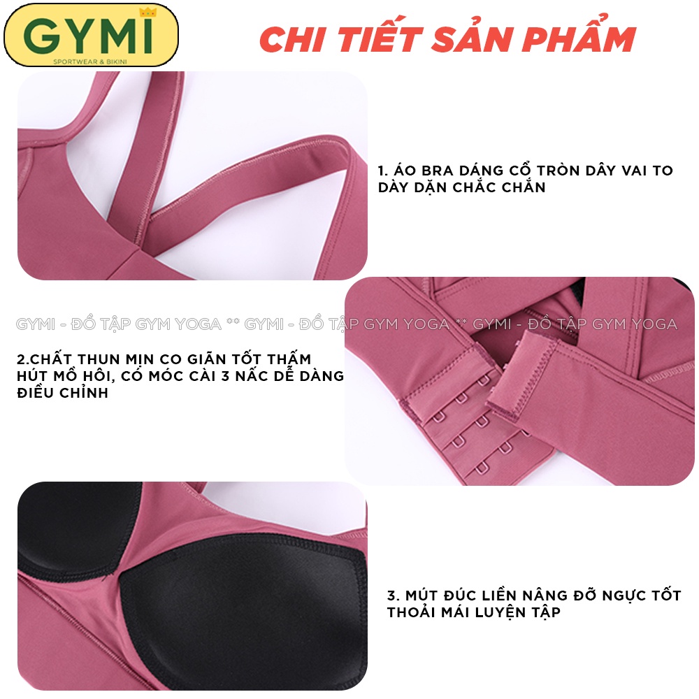 Áo bra tập gym yoga nữ GYMI AL36 mút ngực may liền cố định 2 dây đan chéo chất thun poly nâng đỡ ngực