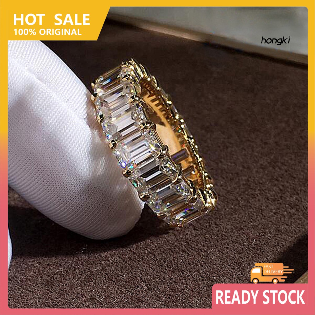 Nhẫn Đính Hôn Đính Đá Zircon Hình Chữ Nhật Sang Trọng