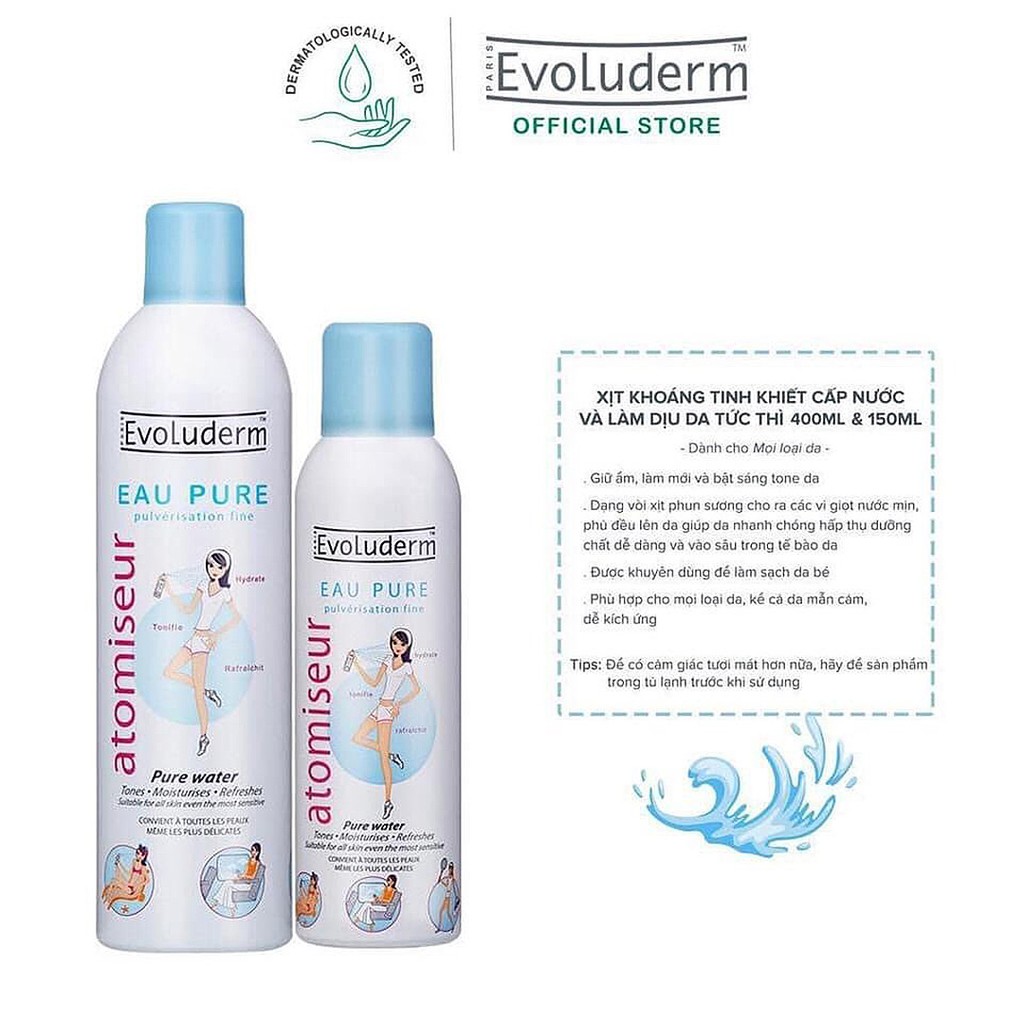 [Chính Hãng] Nước Xịt Khoáng Evoluderm Atomiseur Eau Pure cấp ẩm, bổ sung khoáng và làm dịu da | BigBuy360 - bigbuy360.vn