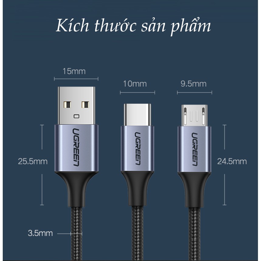 Cáp sạc nhanh và truyền dữ liệu 2 in 1 Micro USB và USB-C UGREEN US197 US196 dài 1m chính hãng UGREEN 30572