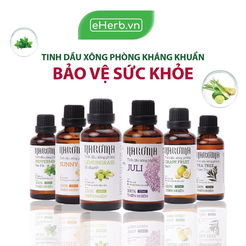 Tinh Dầu Xông Phòng Kháng Khuẩn Nguyên Chất: Bạc Hà, Vỏ Bưởi, Sả Chanh Đuổi Muỗi, Khử Mùi KAROMA 50ml - 100ml (Chai)