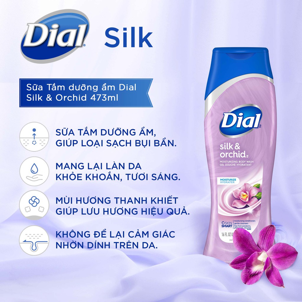 Sữa Tắm Dial Silk &amp; Orchid Moisturizing Dưỡng Ẩm Cho Làn Da 473ml