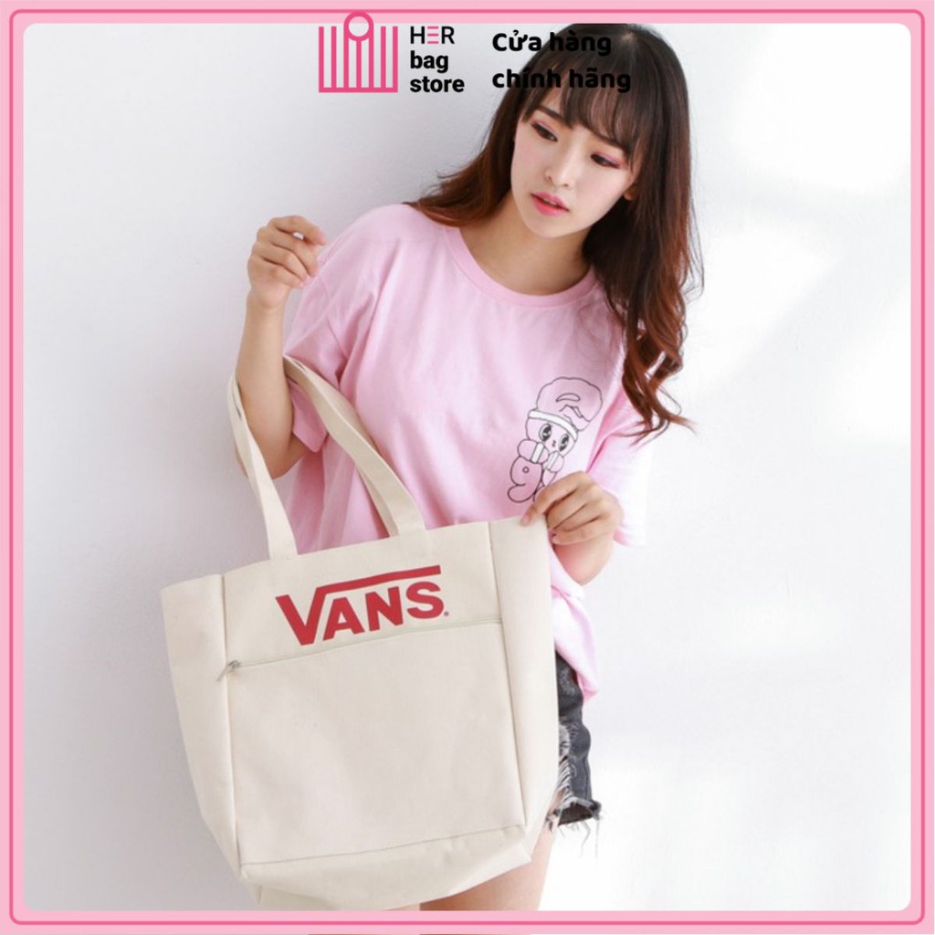 Túi tote đeo vai giá rẻ vải canvas mềm trơn đẹp đi học phong cách Nhật Bản có túi phụ nhỏ bên ngoài