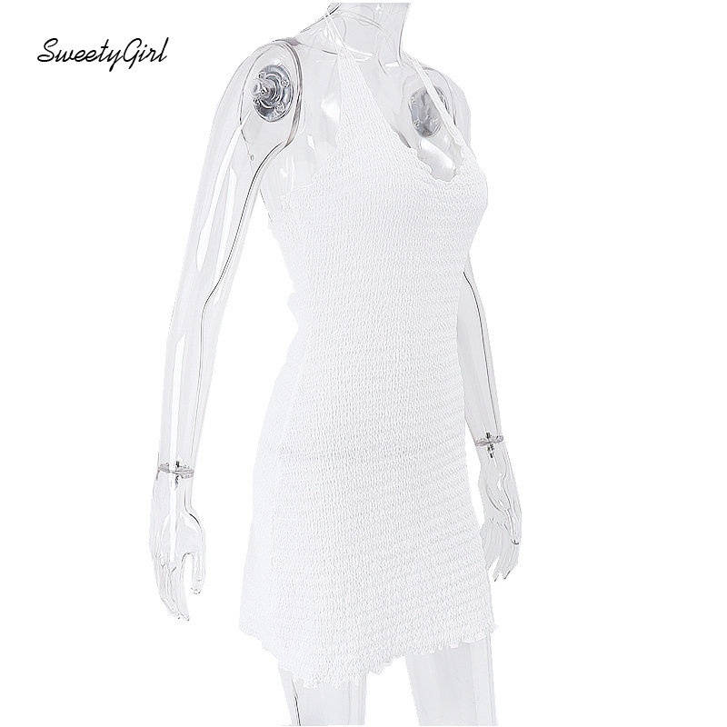 Đầm Mini Hai Dây Cổ Chữ V Màu Trắng Trơn Thời Trang 2022 Quyến Rũ Cho Nữ