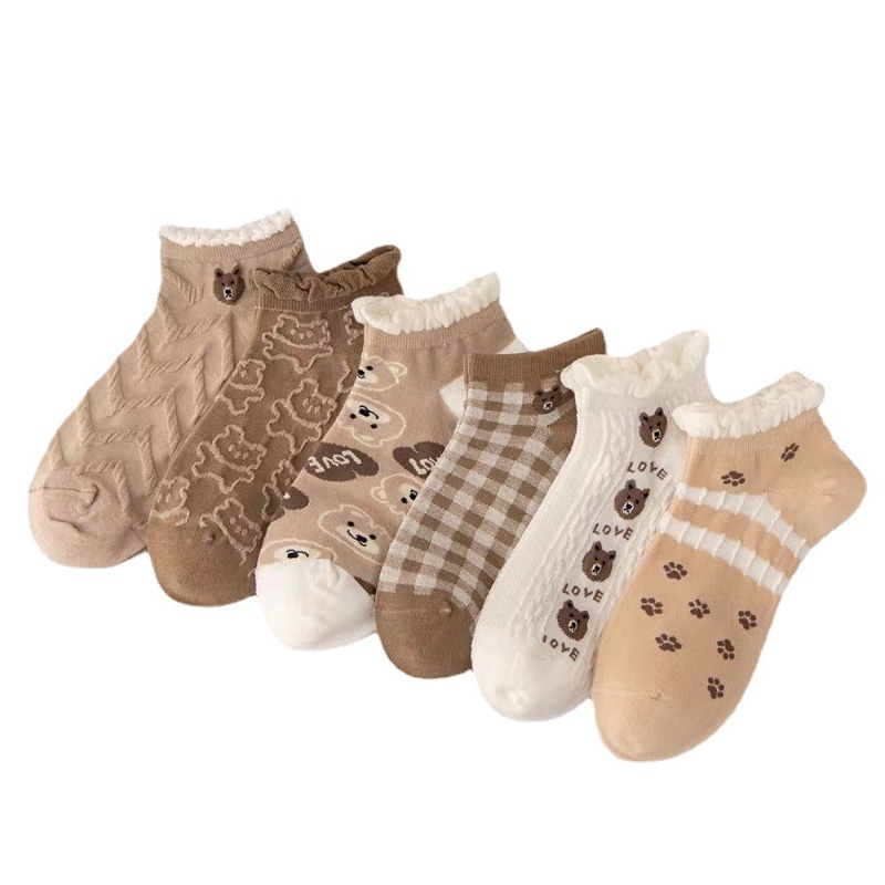 Đôi Vớ Thuyền Cotton Nguyên Chất Viền Ren Hình Gấu Nhật Bản Dễ Thương Khử Mùi Mồ Hôi Mùa Xuân Hè Dành Cho Bé Gái