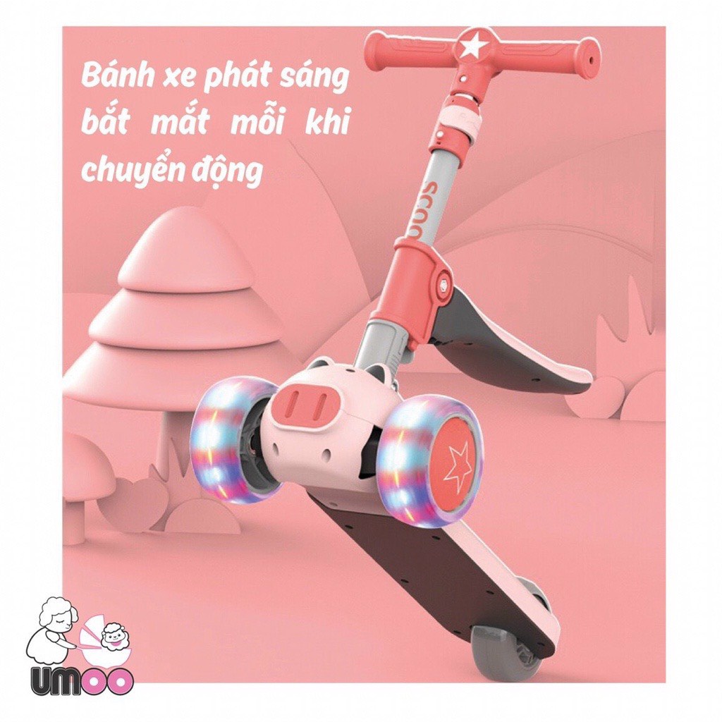 Xe trượt Scooter Umoo vận động ngoài trời, tăng cường phát triển thể chất 3 chế độ - Bánh xe phát sáng vĩnh cữu