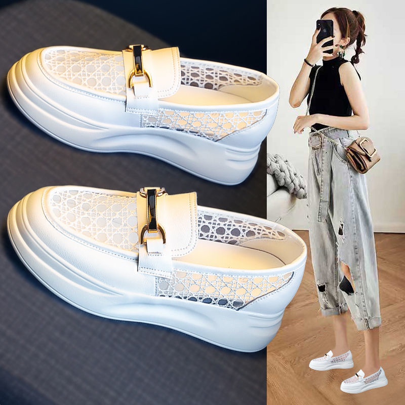 Small white shoes women's shoes thin in spring and summer 2021 new breathable hollow mesh shoes thick soled casual one foot single shoes
