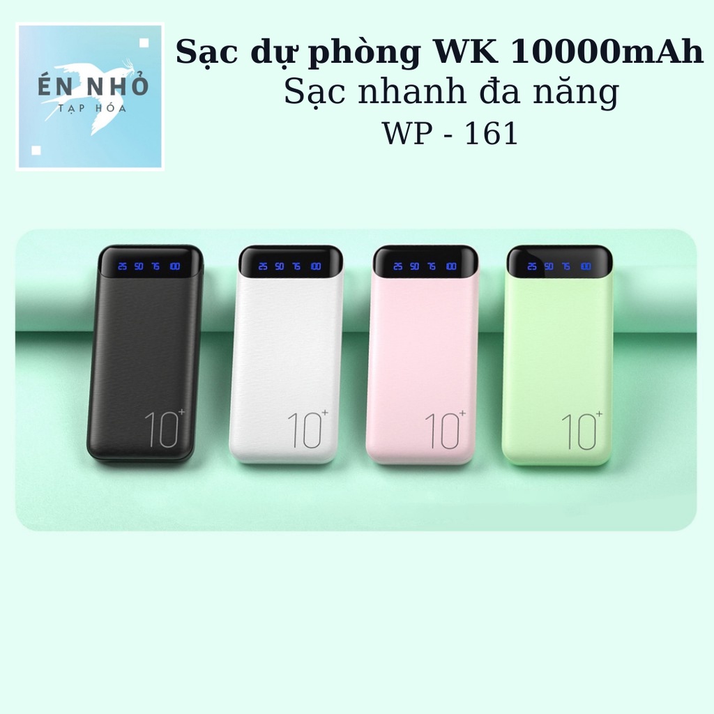 Pin sạc dự phòng đa năng 10000 mAh (WP-161) đèn led hiển thị pin, hàng chính hãng | Bảo Hành 6 Tháng