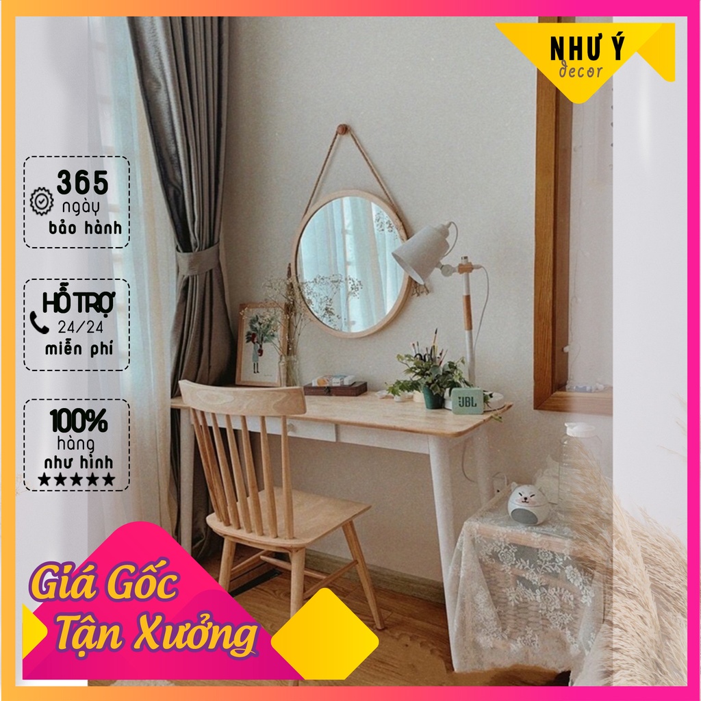 Gương Gỗ Treo Tường - Gương Nhà Tắm Trang Trí Đường Kính 30 - 35 cm