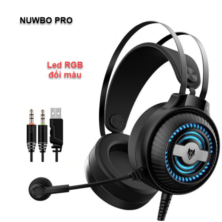Tai Nghe Chụp Tai gaming Nubwo N1 Pro giắc 3.5mm, Có dây, Mic, Led, dành cho máy tính, chơi game, chính hãng BH 12 tháng