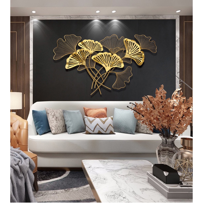 Tranh Sắt Treo Tường Nghệ Thuật Hiện Đại, Tranh Decor Trang Trí Lá Gingko Liền Thưa , Mã TS 014