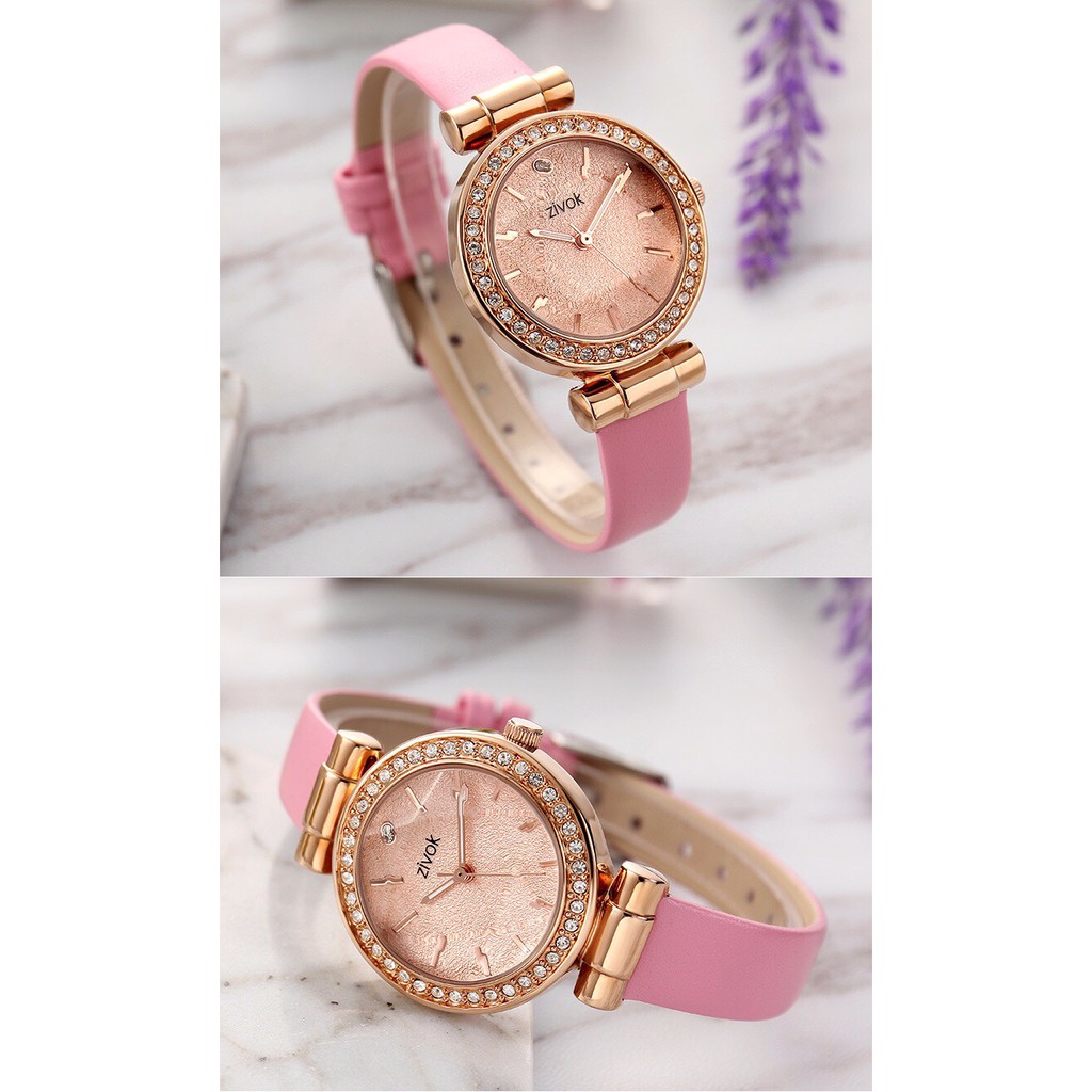 Đồng hồ nữ ZIVOK 8014L dây da mềm, mặt đính đá, phong cách nữ tính đậm chất Âu | BigBuy360 - bigbuy360.vn